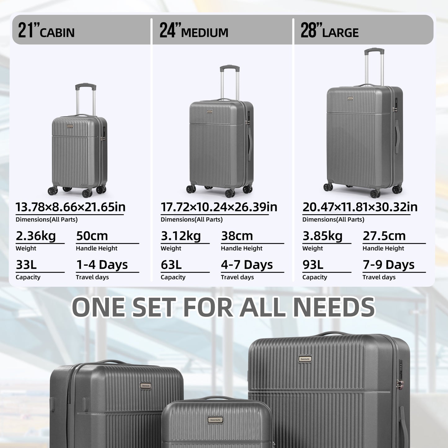 Searoute Suitcase Set in Grey