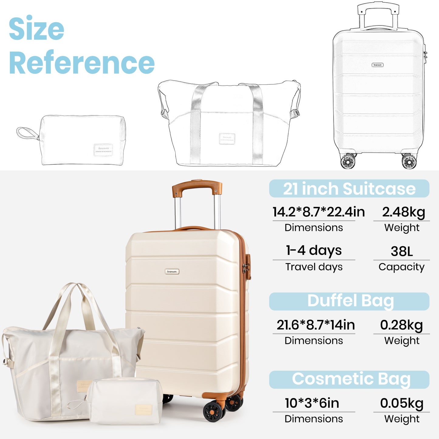 Searoute Carry-On Hand Suitcase in White
