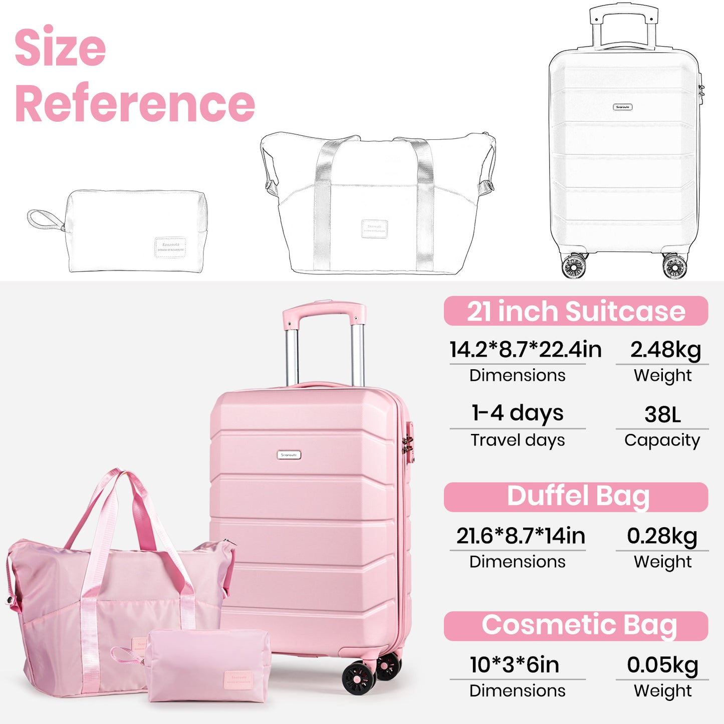 Searoute Carry-On Hand Suitcase in Pink