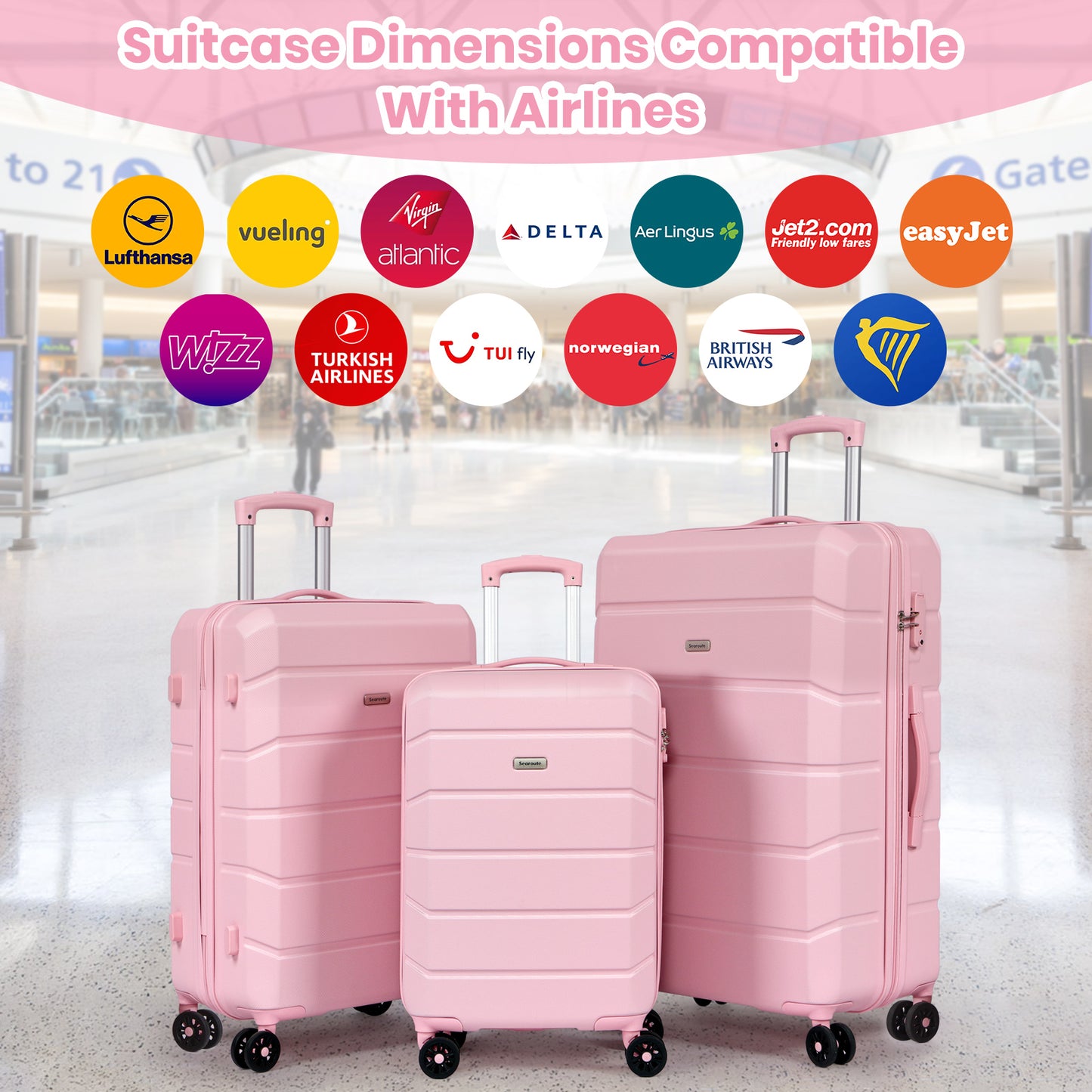 Searoute Suitcase Sets of 5 Piece in Pink