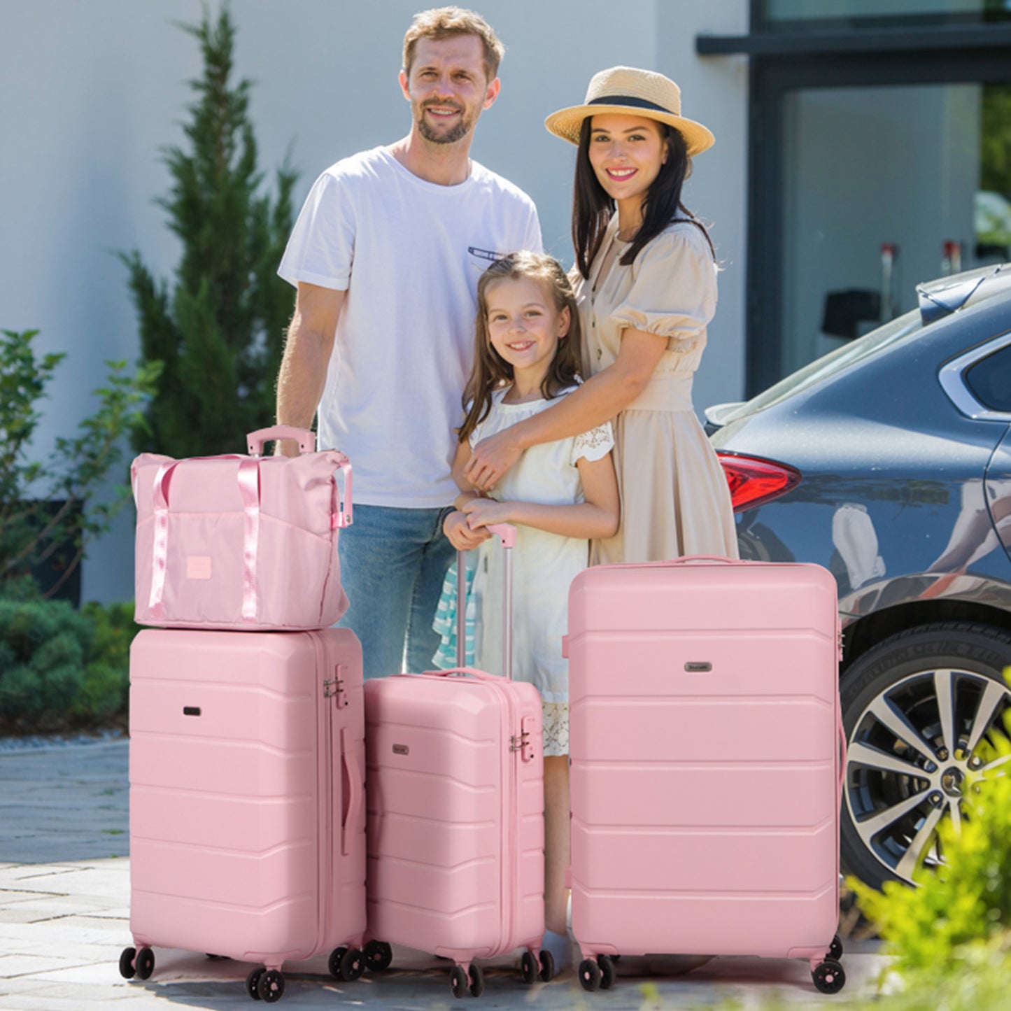 Searoute Suitcase Sets of 5 Piece in Pink
