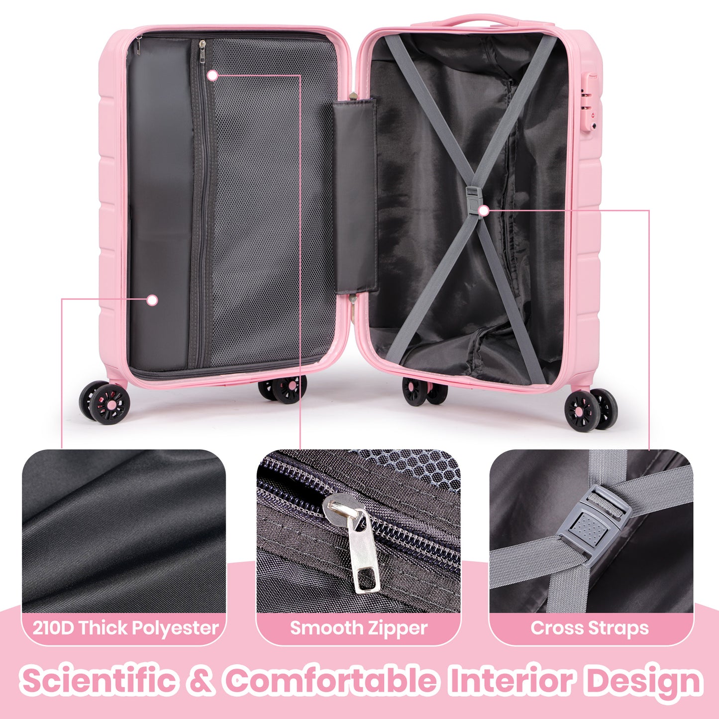 Searoute Carry-On Hand Suitcase in Pink